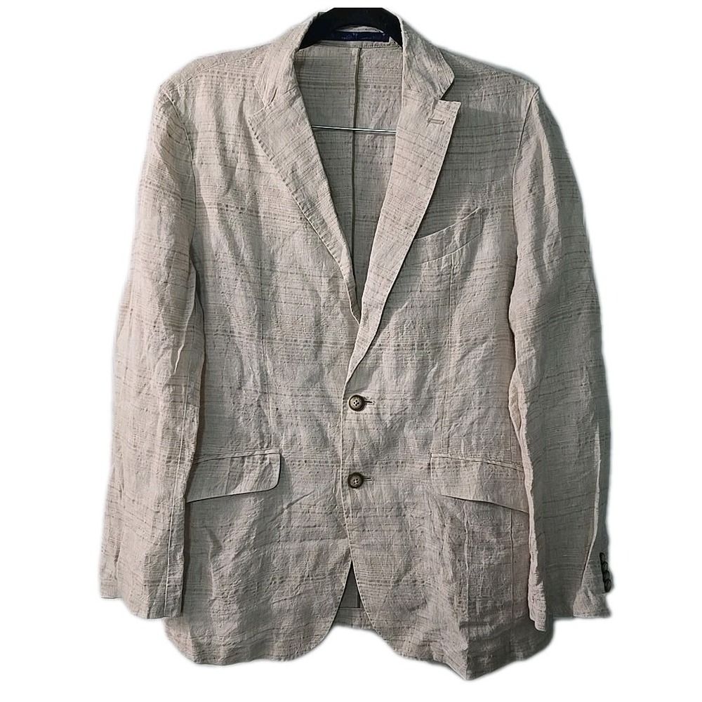 Maurizio Baldassari Mens Linen Beige Blazer Overshirt‎ Size 48 Estimated Medium